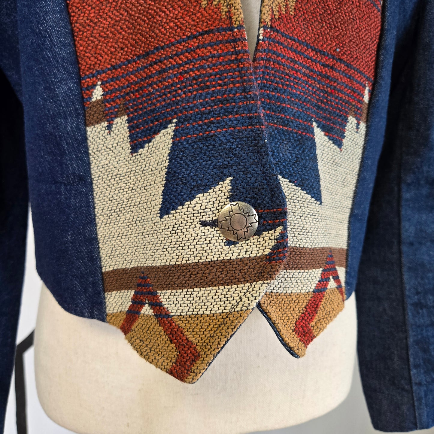 Pioneer Wear Vintage 80s Denim and Tapestry Crop Jacket - Large