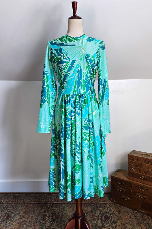 Rona California Vintage 70s Blue/Green Psychedelic Dress - medium