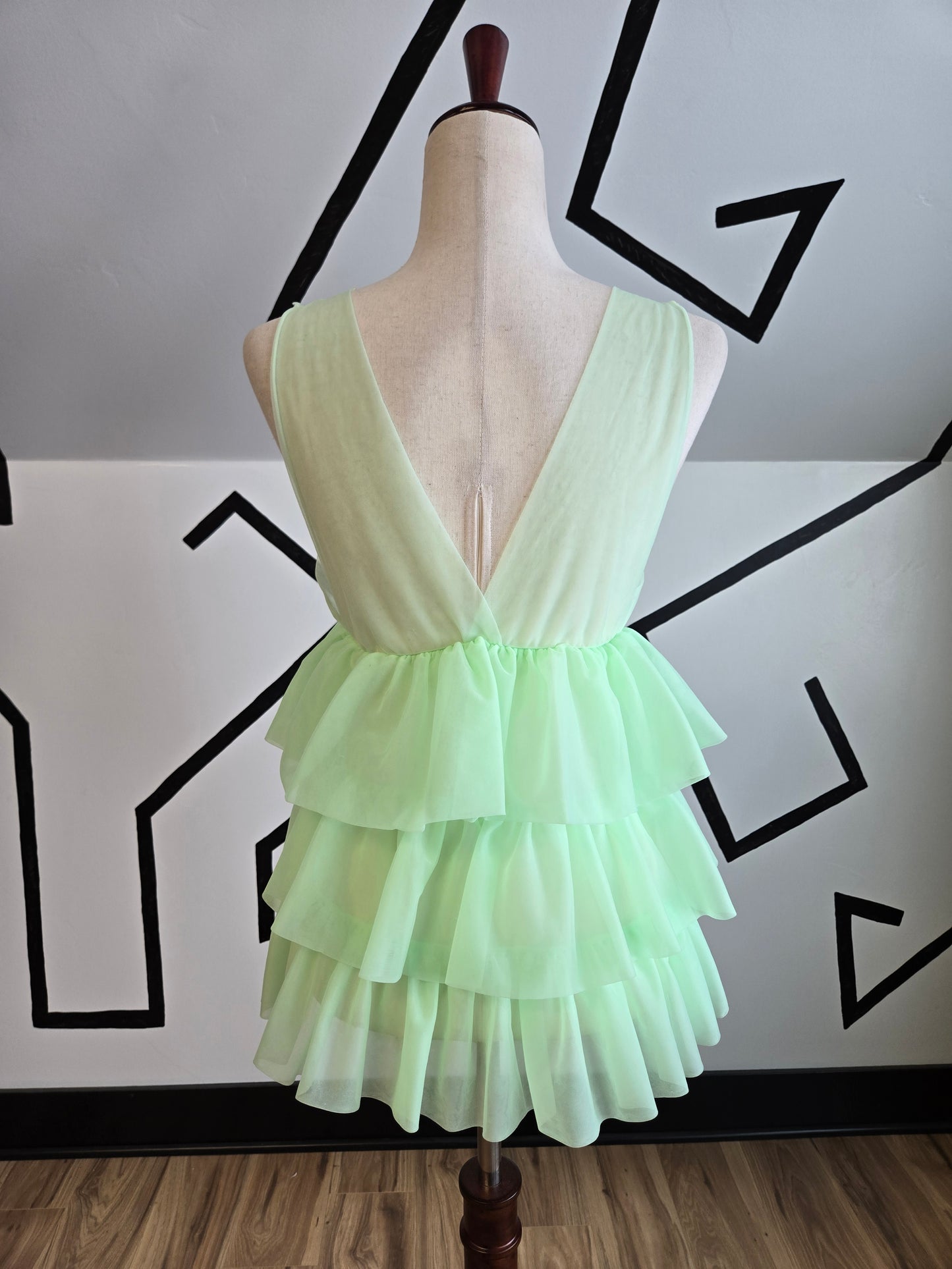 Vintage Lime Green Layered Ruffle Negligee - small
