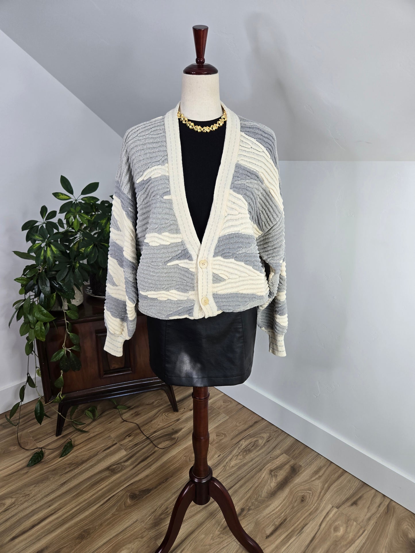 Mondo di Marco Vintage Made in Italy Gray Textured Cardigan - large