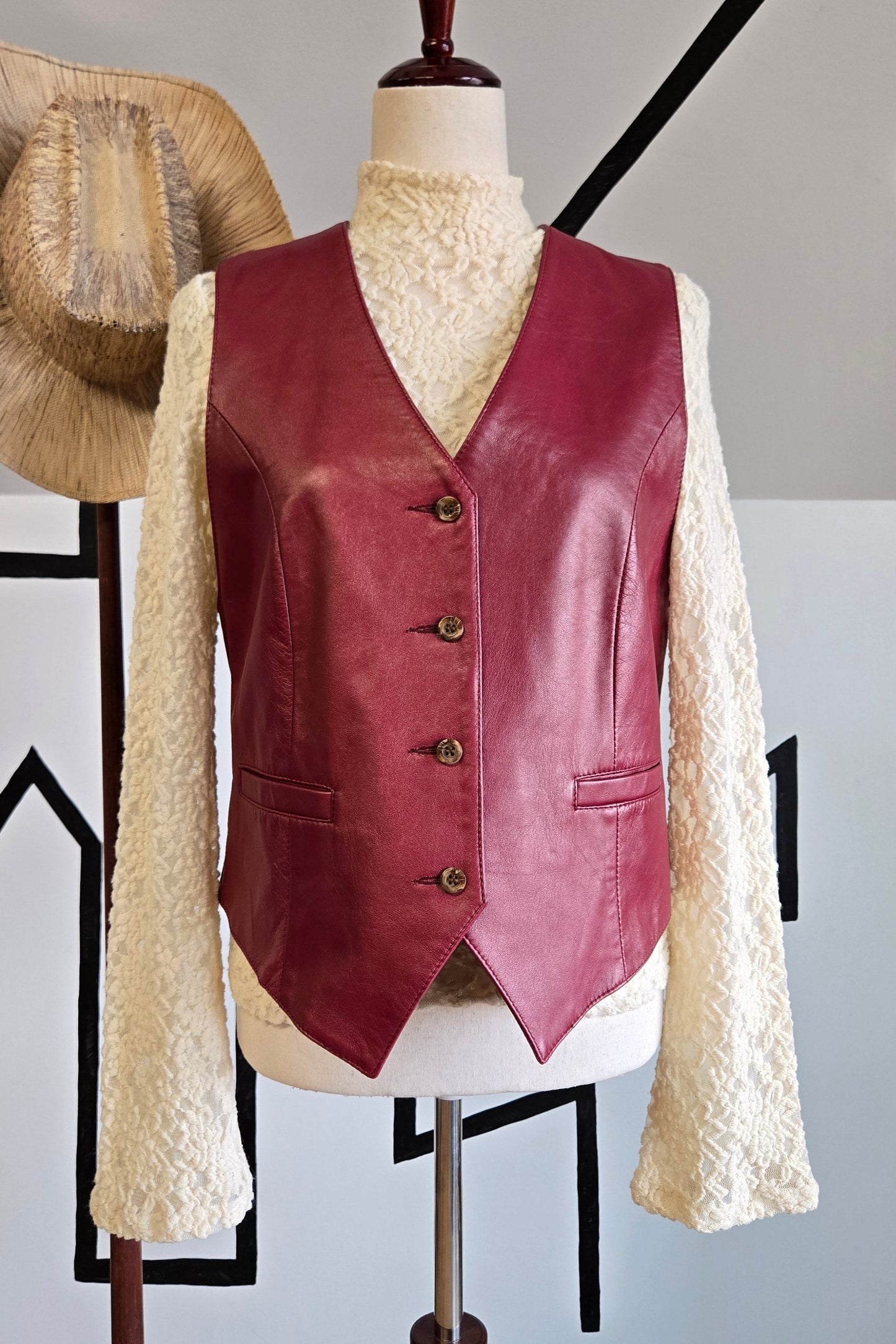 Solvang California Buttery Soft Burgundy Genuine Leather Vest - medium