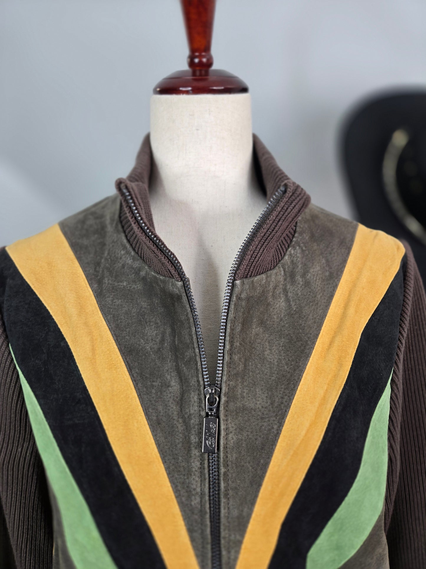 Bob Mackie Vintage Retro Patchwork Brown Leather Jacket - large