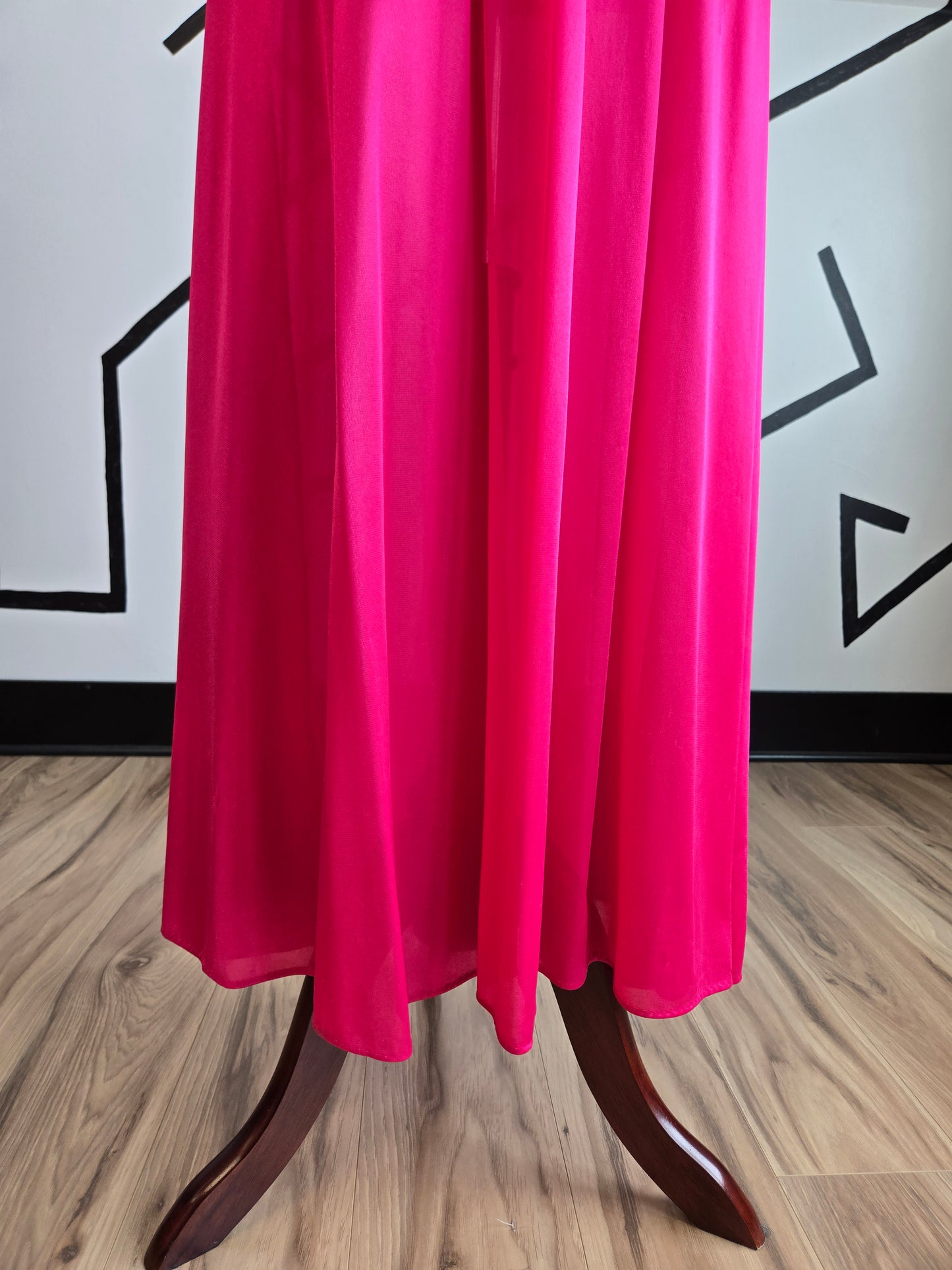 Vintage Fuchsia Pink Peignoir Maxi Dress with Lace Middle - small