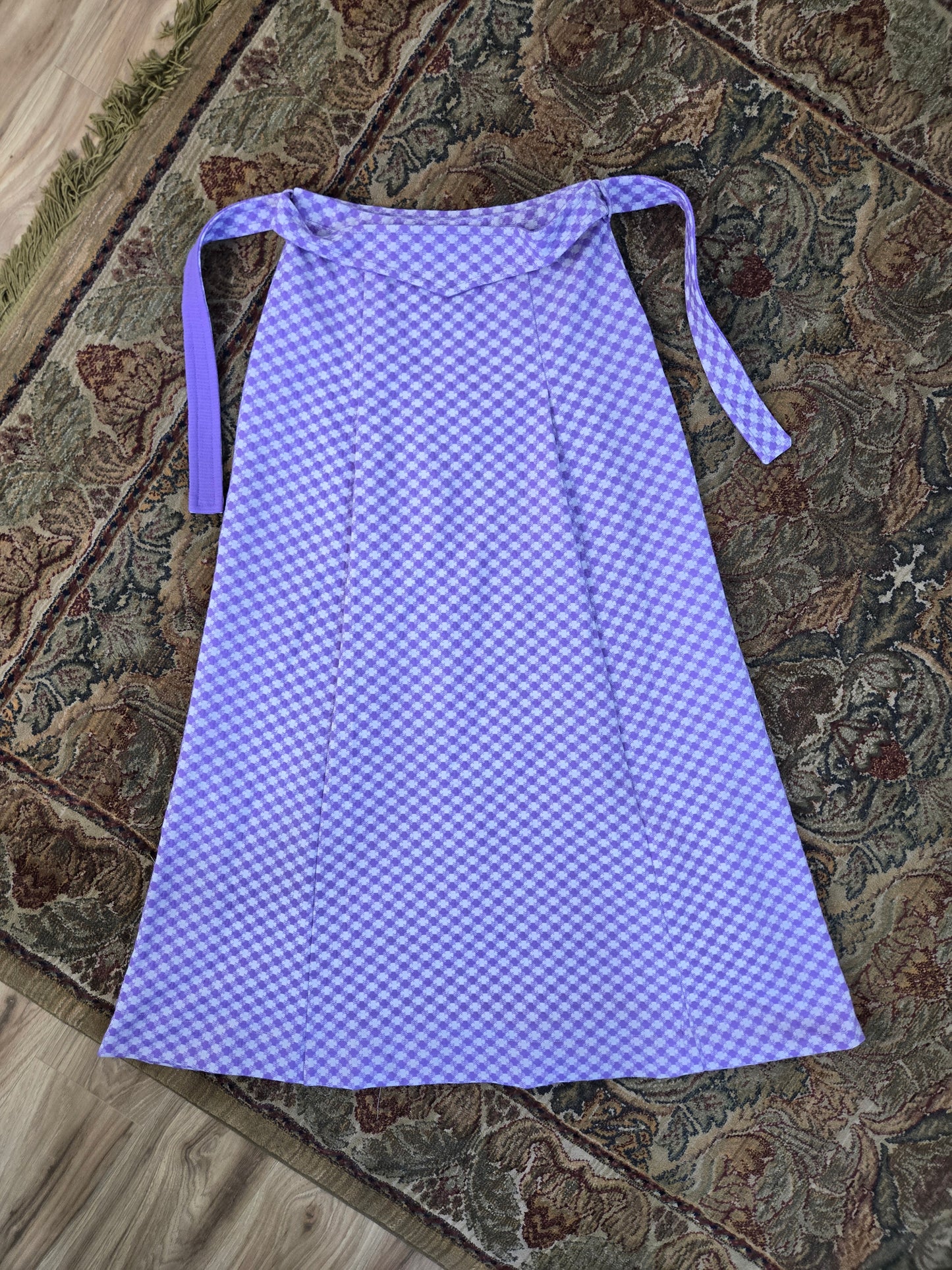 Jantzen Vintage 70s Purple and White Checkered Knit Maxi Skirt - medium
