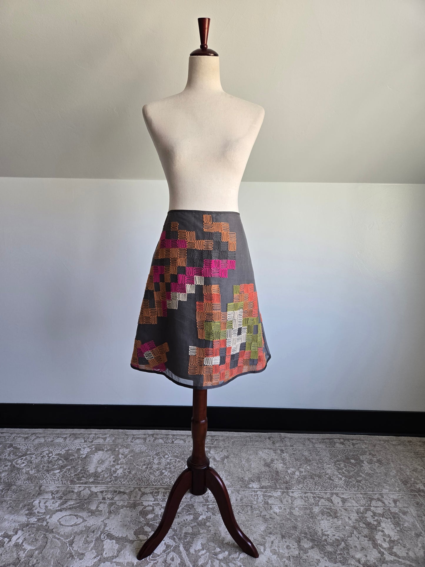 Sigrid Olsen Designer Silk Embroidered Skirt - W34"