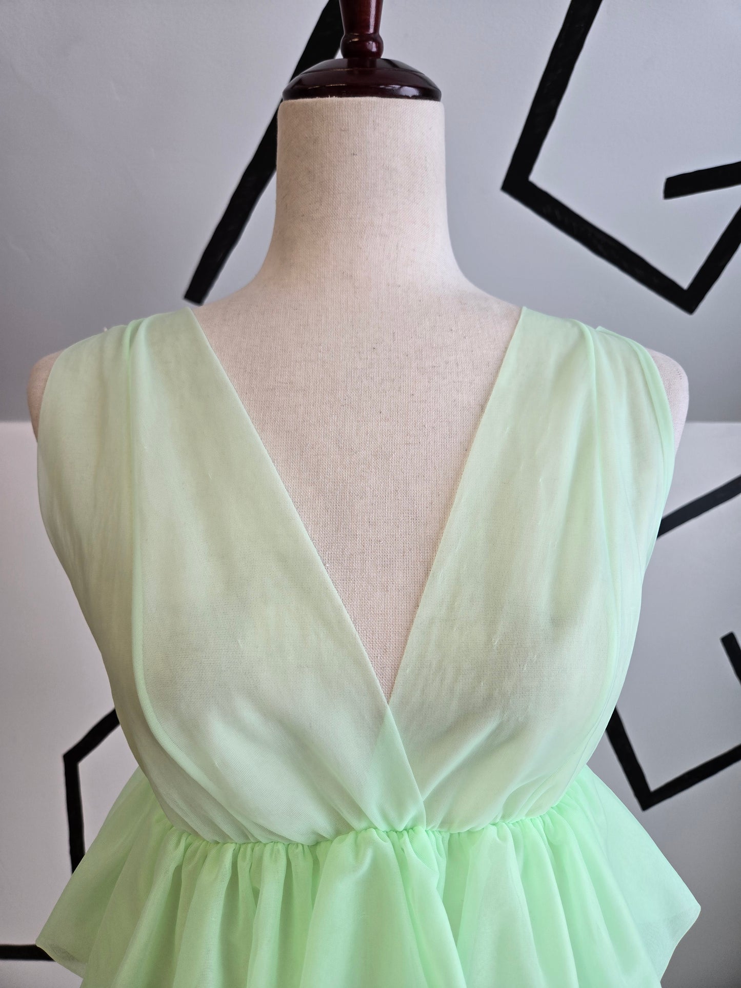 Vintage Lime Green Layered Ruffle Negligee - small