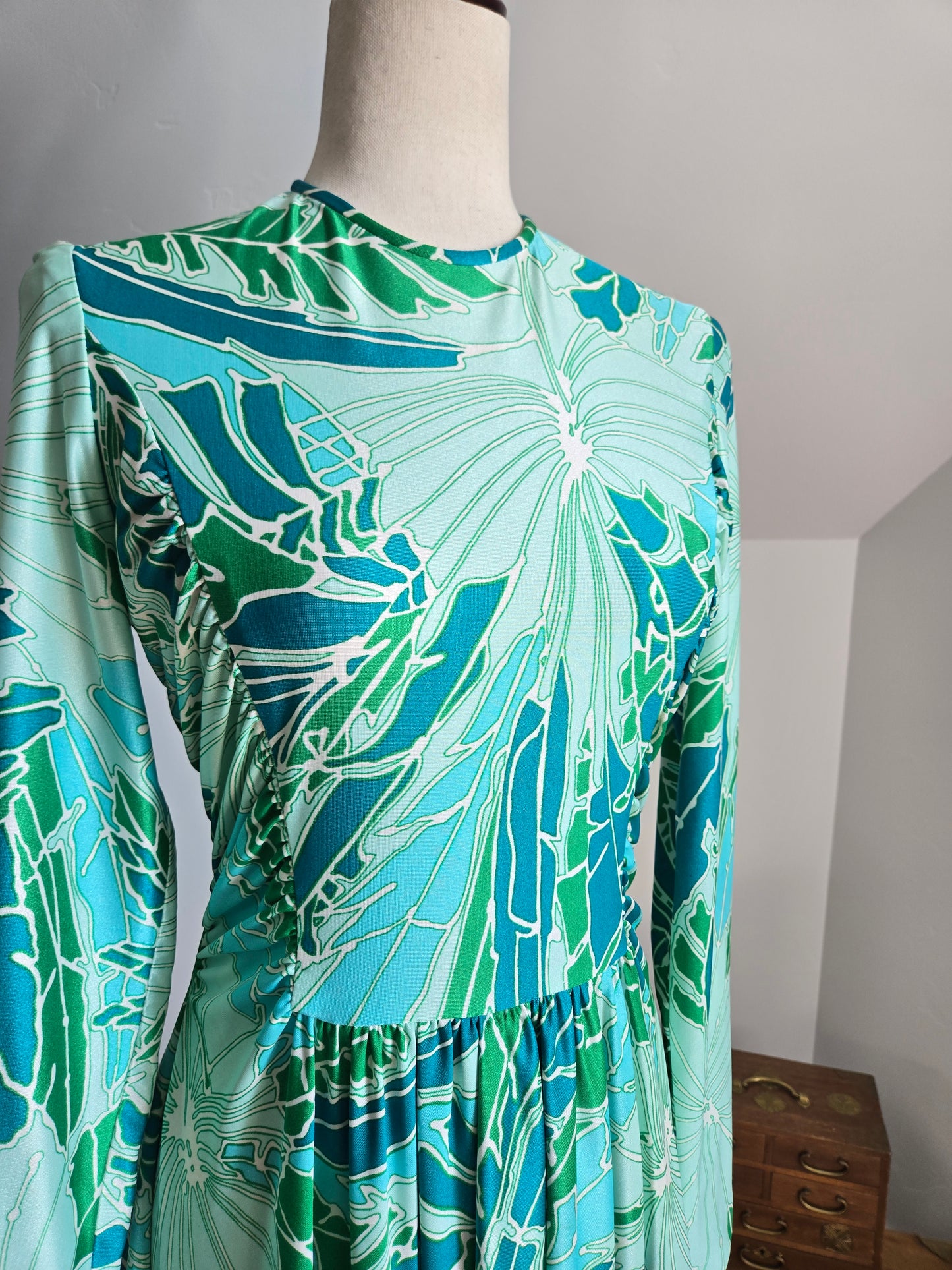 Rona California Vintage 70s Blue/Green Psychedelic Dress - medium