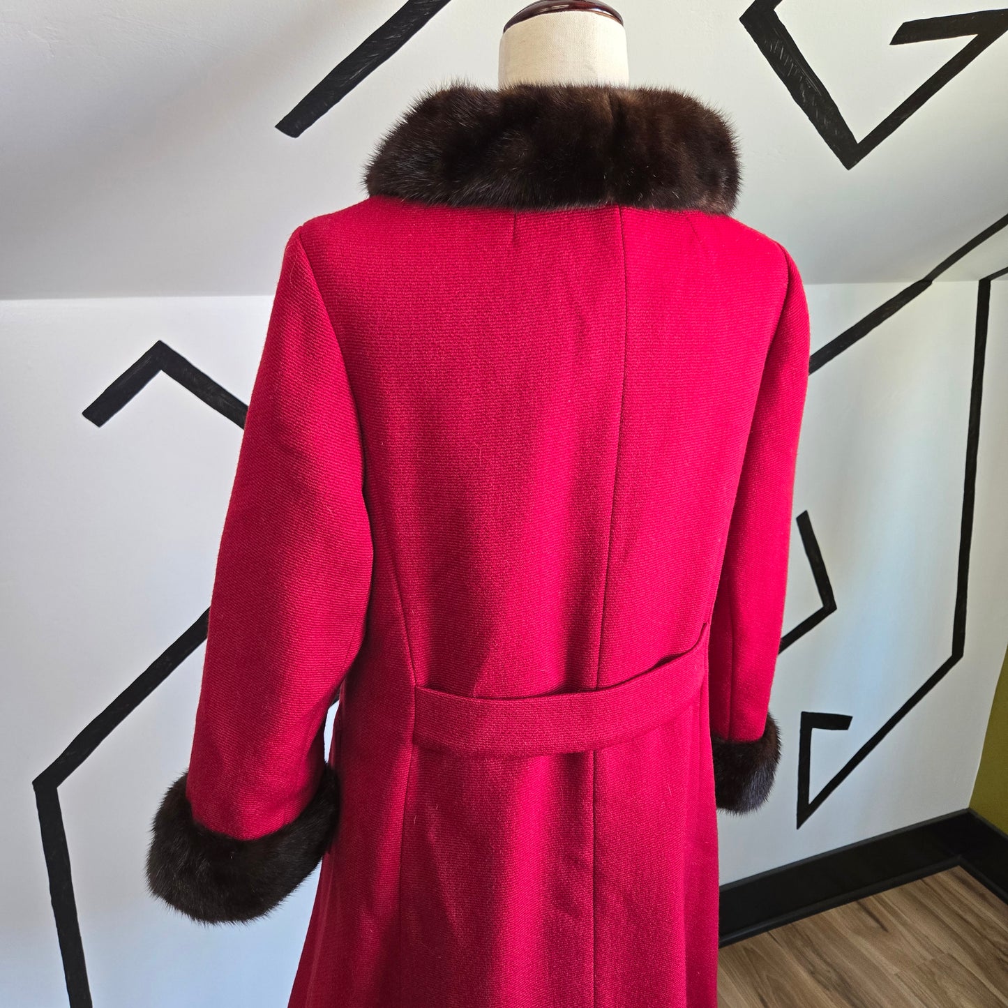 Holly Gab 1960s Red Australian Worsted Wool and Mink Fur Swing Coat - Medium