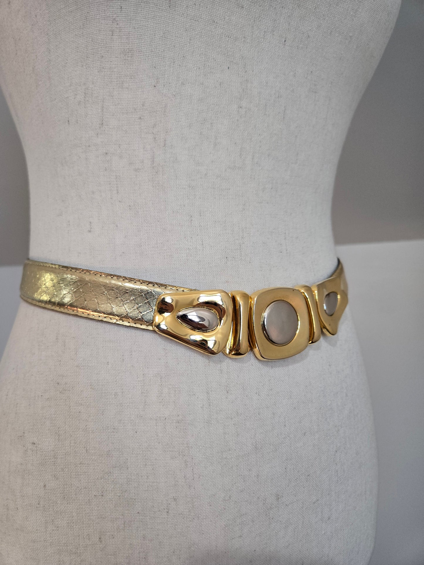 Sunco Vintage Gold Snakeskin Belt with Mixed Metal Decoration - W27-29"
