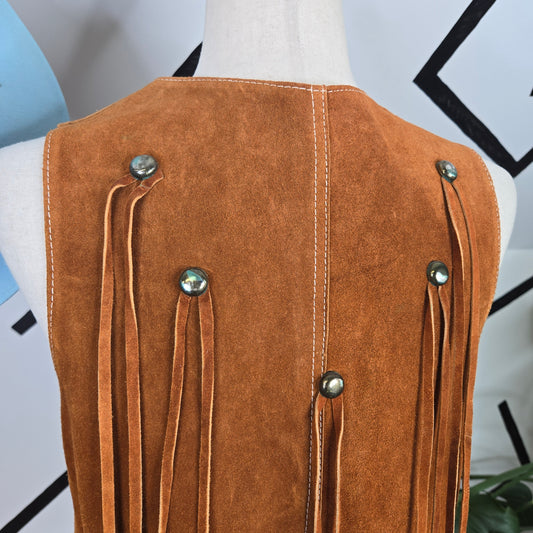 Authentic Genuine Suede Fringe Leather Vest Made in Mexico - size 32