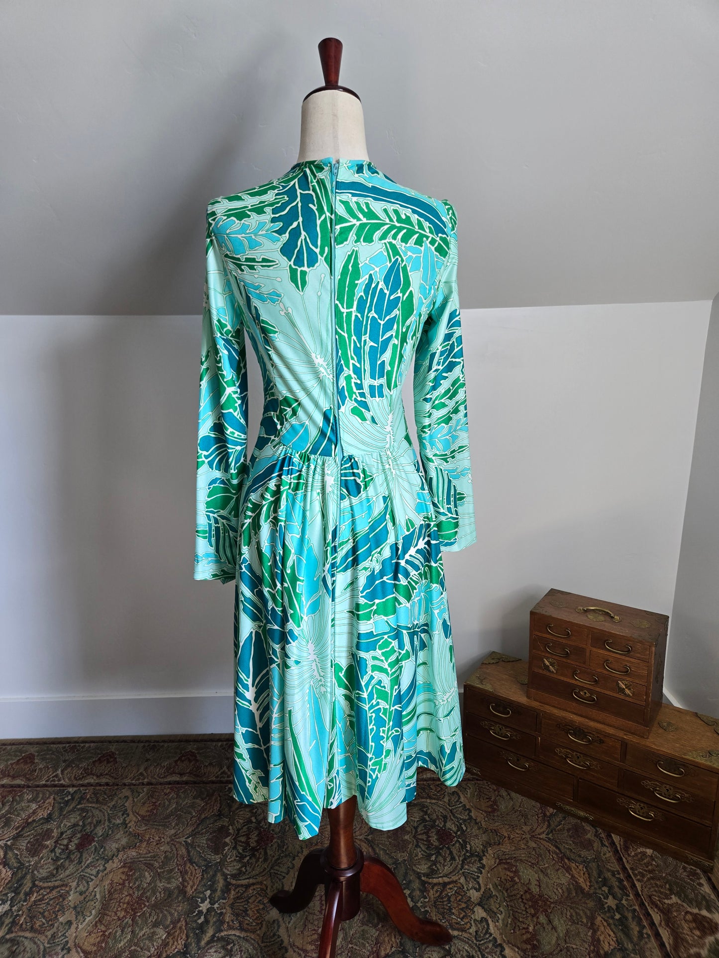Rona California Vintage 70s Blue/Green Psychedelic Dress - medium