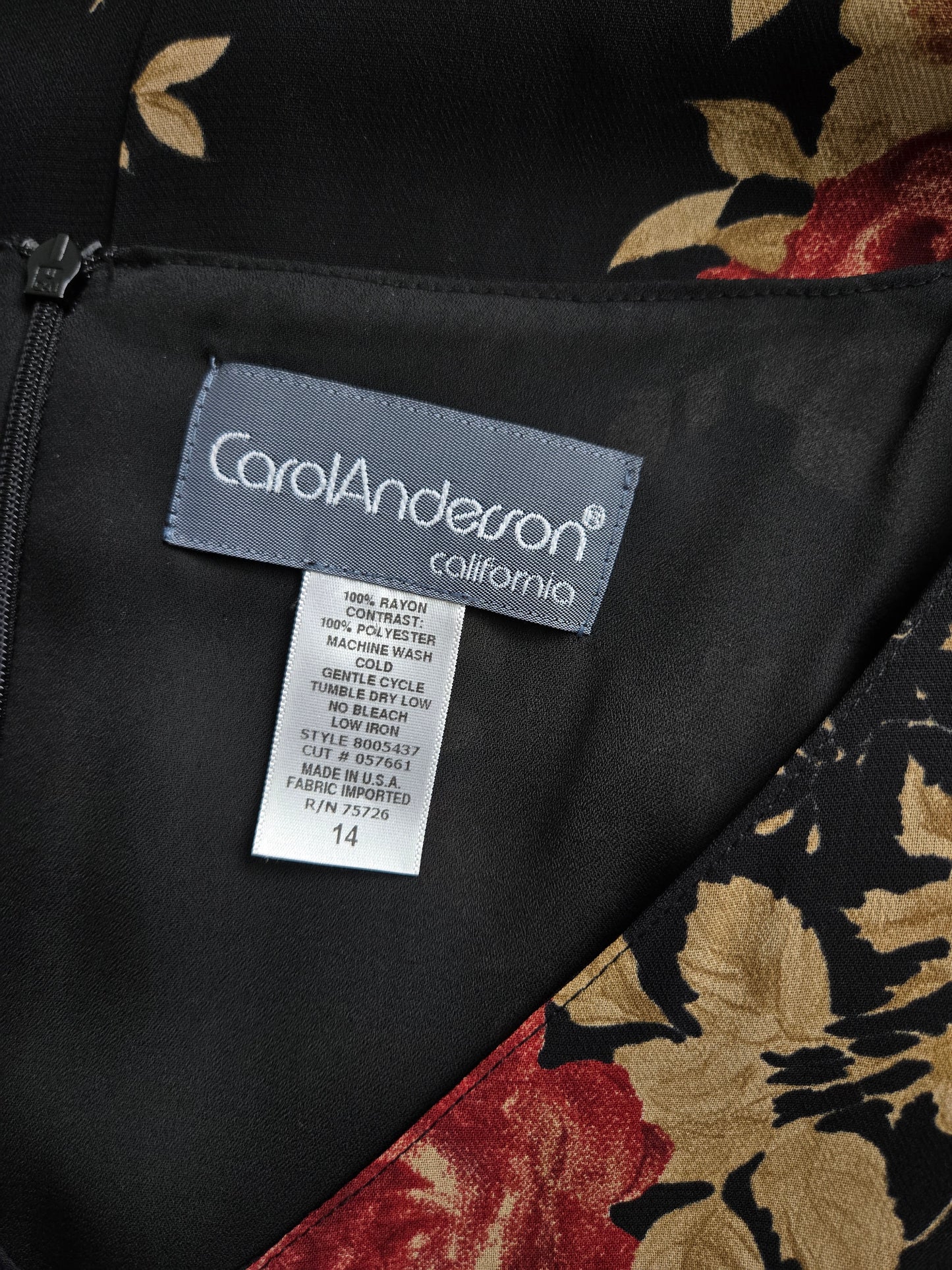 Carol Anderson 90s Deadstock Black Floral Dress - large