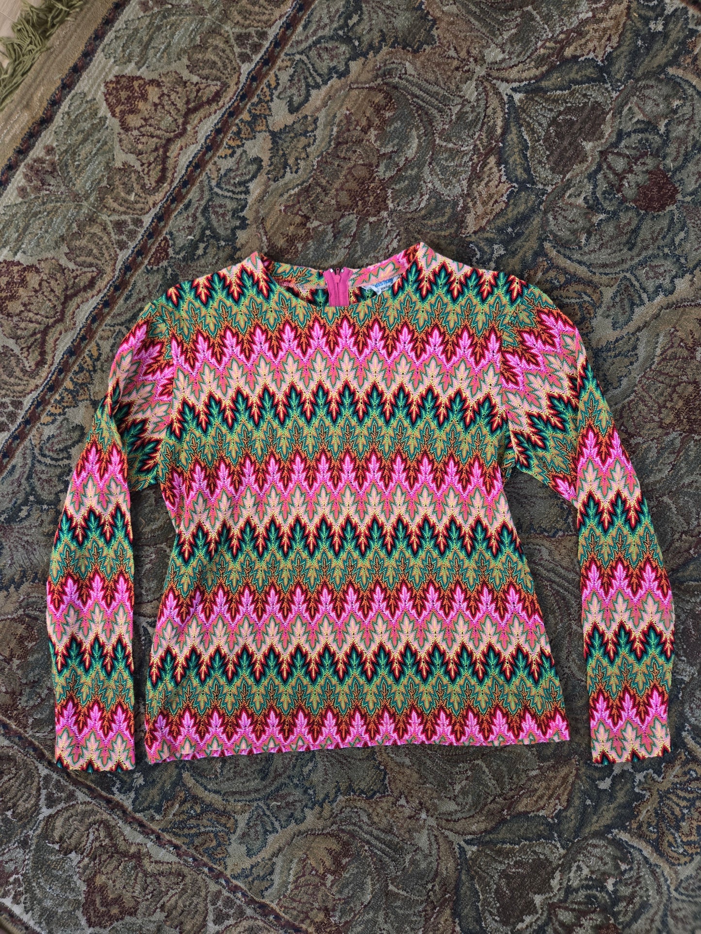 Miss Holly Vintage 70s Crochet Zig Zag Top Made in Japan - medium