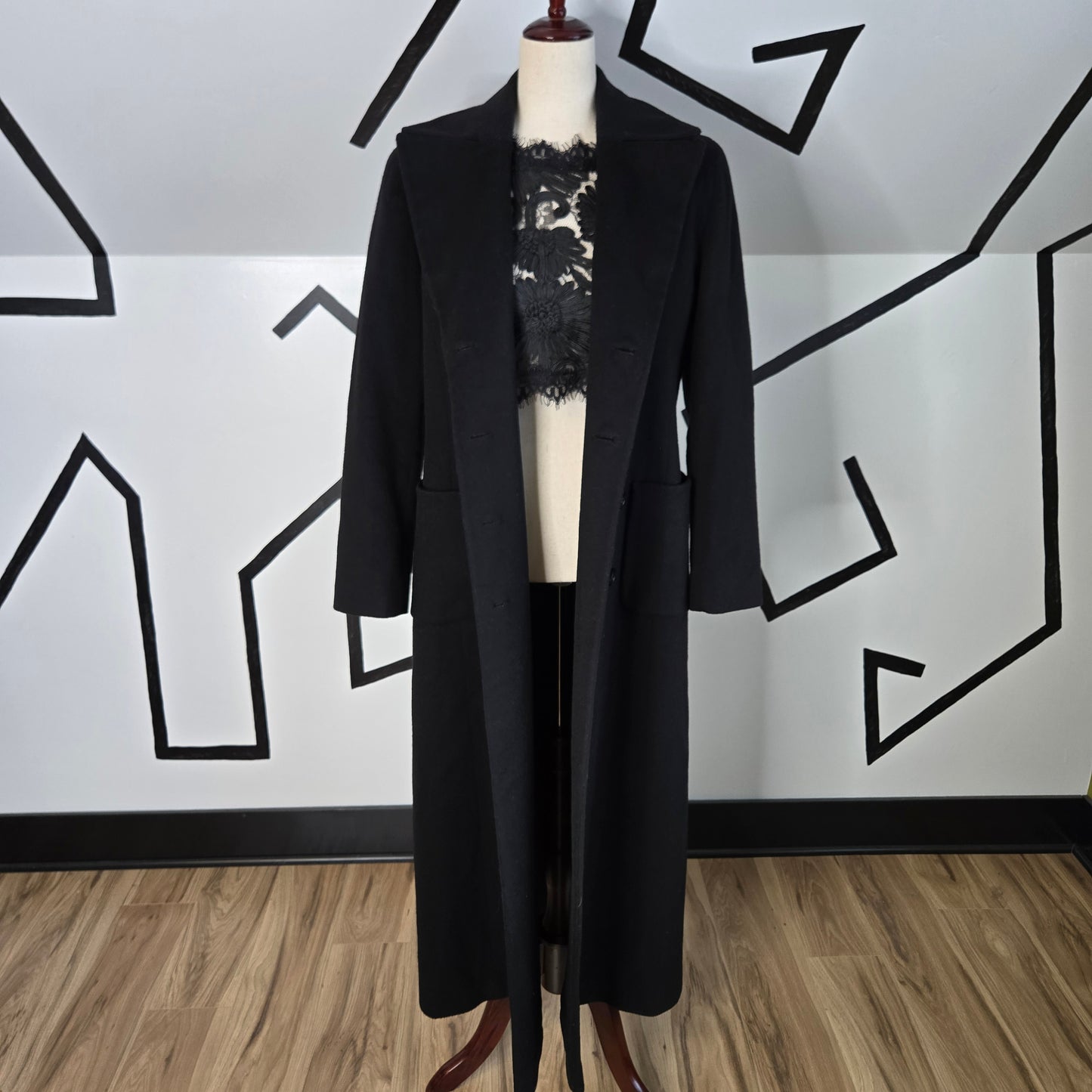 Perry Ellis Vintage Black Merino Wool Long Peacoat - size 8