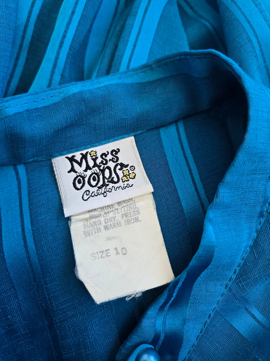 Miss Oops California Vintage 80s Blue Stripe Dress - small