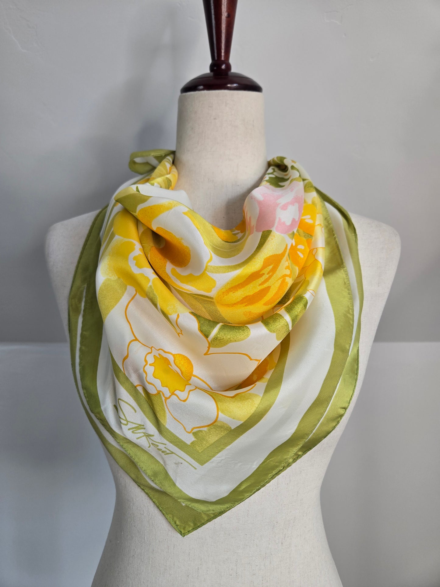 Vintage Avon Bright Yellow Floral Scarf Artist Signed