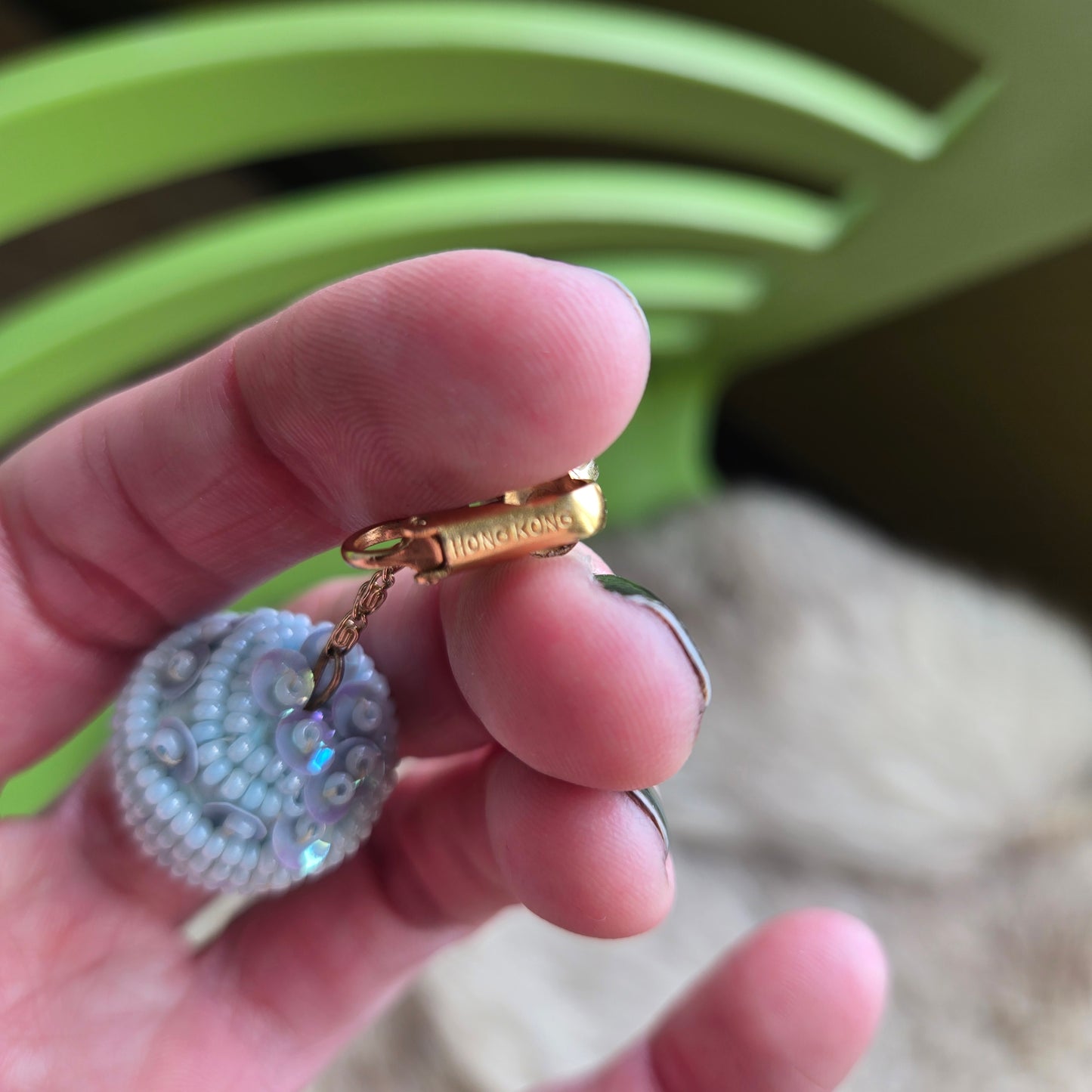 Made in Hong Kong Vintage Blue Sequin Disco Ball Earrings - Clip ons