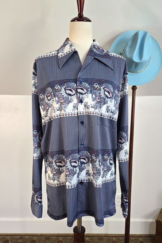 Joel Vintage 70s Navy Print Top - large