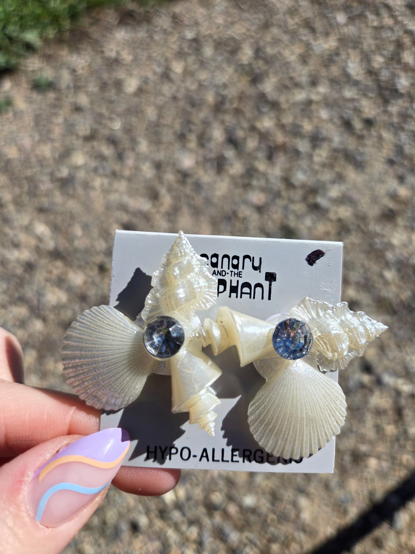 The Canary and the Elephant Deadstock Seashell and Rhinestone Earrings