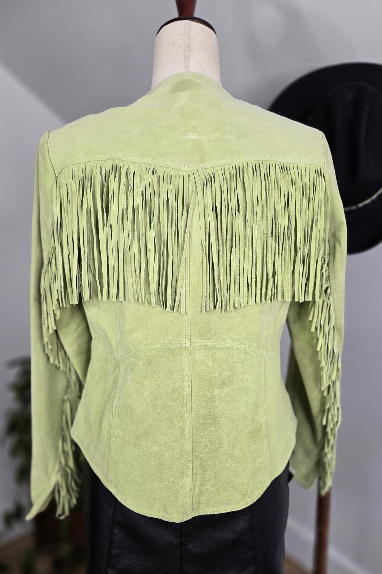 Deadstock Lime Green Suede Leather Fringe Jacket - Meidum