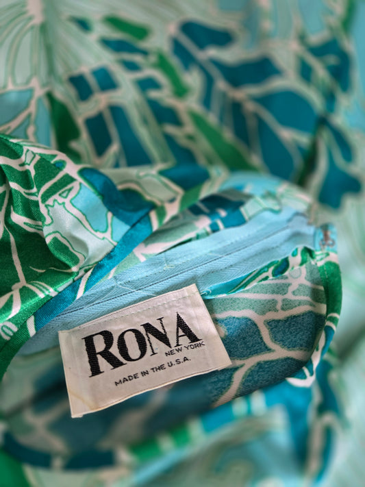 Rona California Vintage 70s Blue/Green Psychedelic Dress - medium