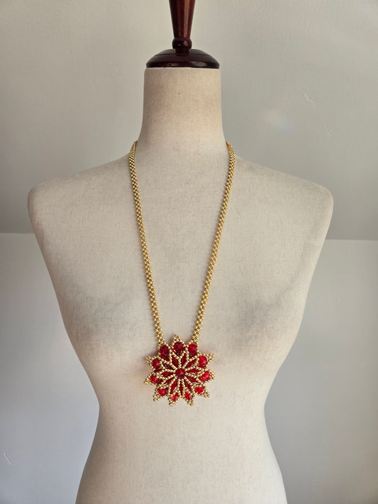 Vintage Hand Made Plastic Beaded Flower Necklace