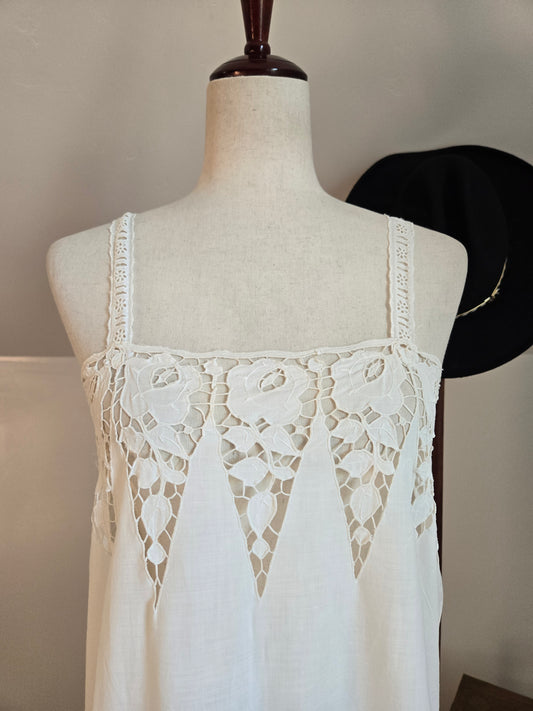Vintage White Delicate Cotton Lace Slip Dress - small