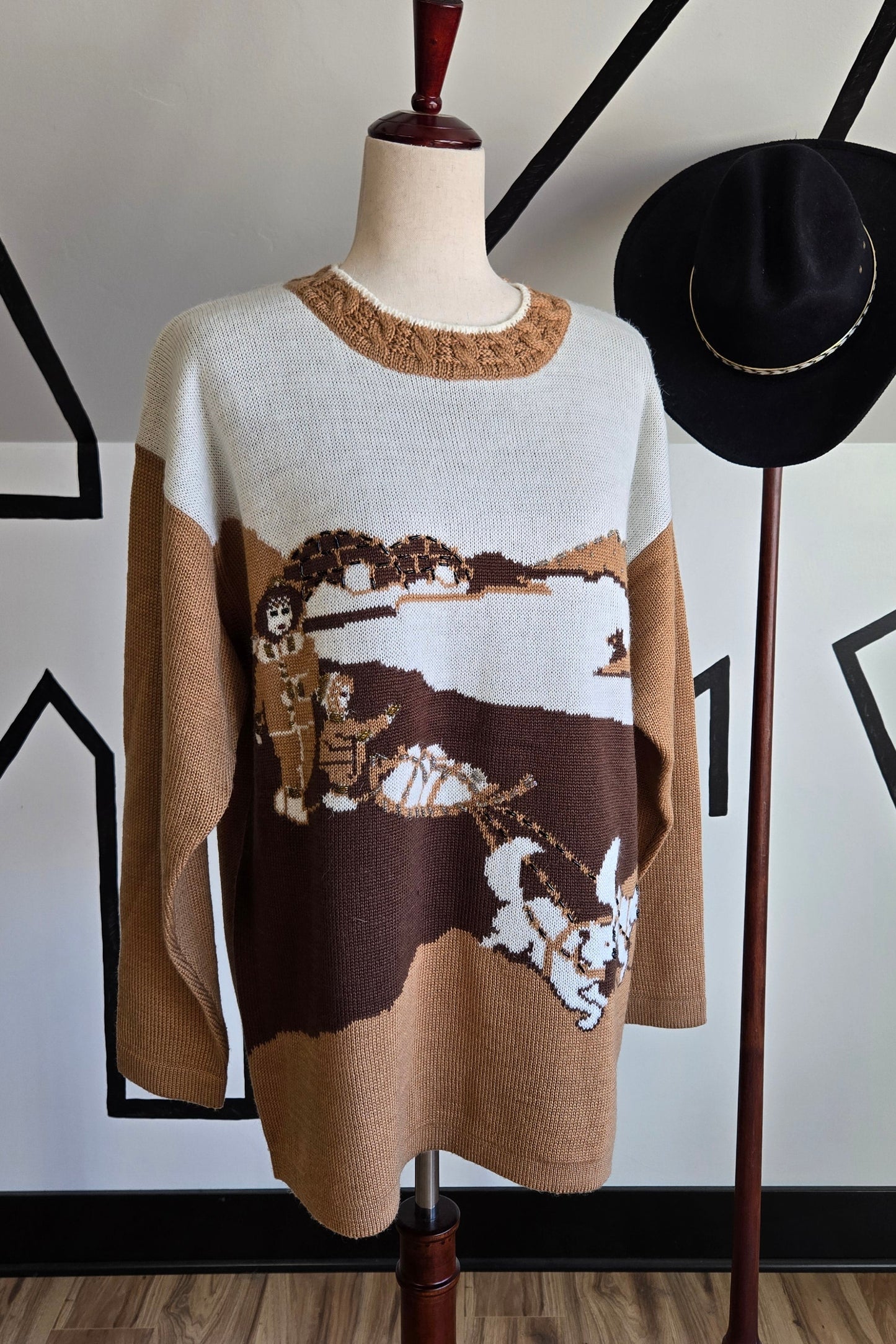 Star Star Vintage Dog Sled Winter Scene Sweater - large