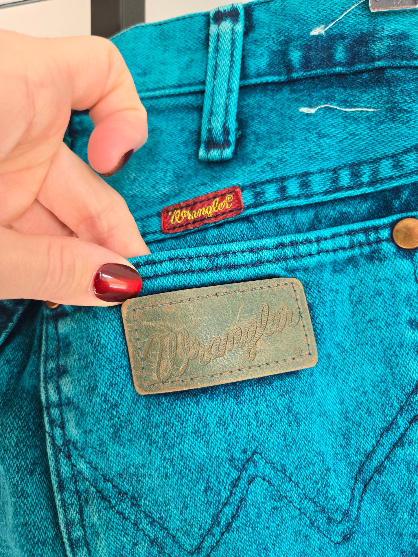 Turquoise Made in USA Vintage Wranglers - W25-26"