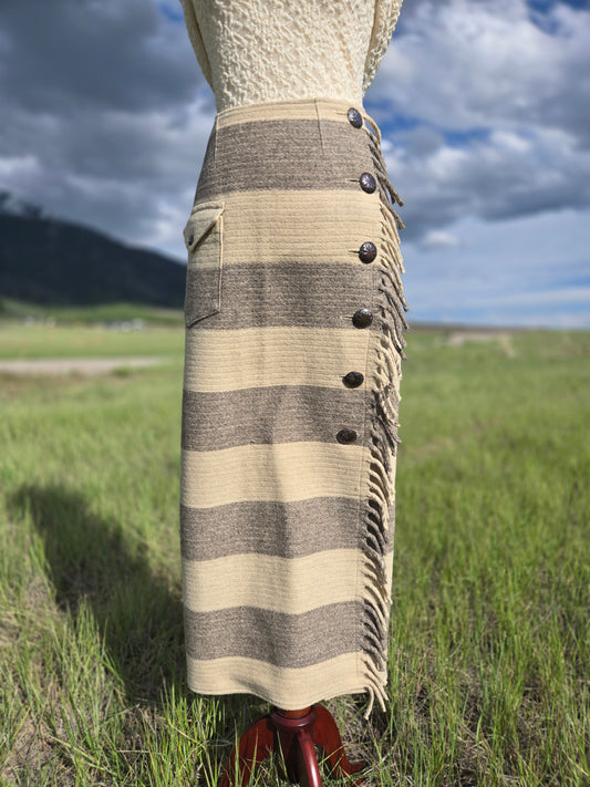 Gerard Vintage Wool Western Fringe Blanket Skirt - medium