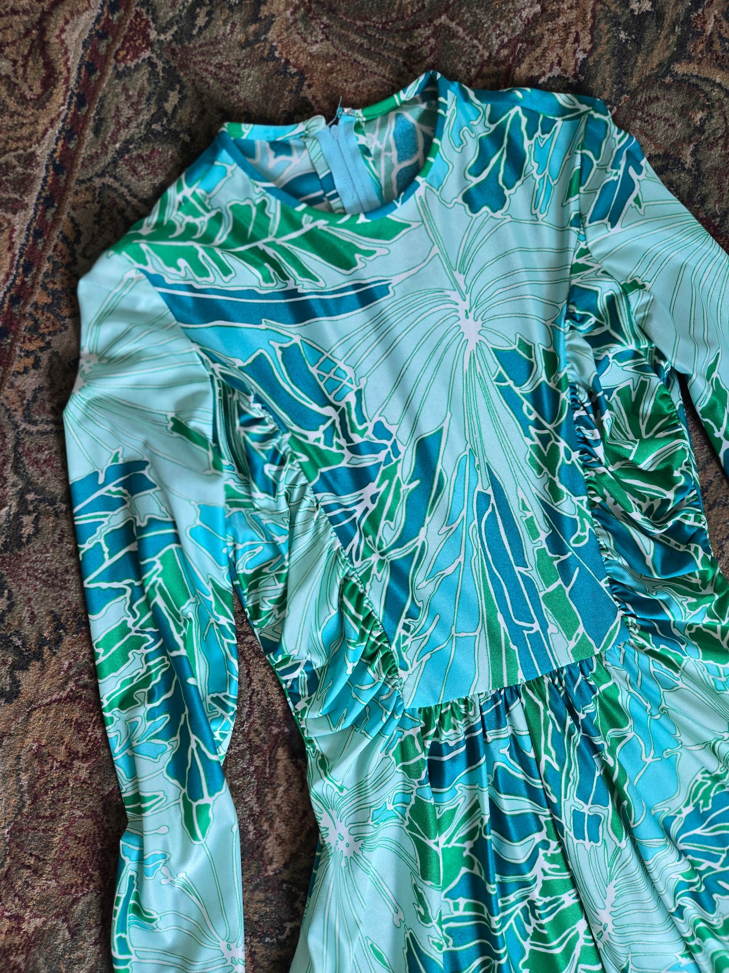 Rona California Vintage 70s Blue/Green Psychedelic Dress - medium
