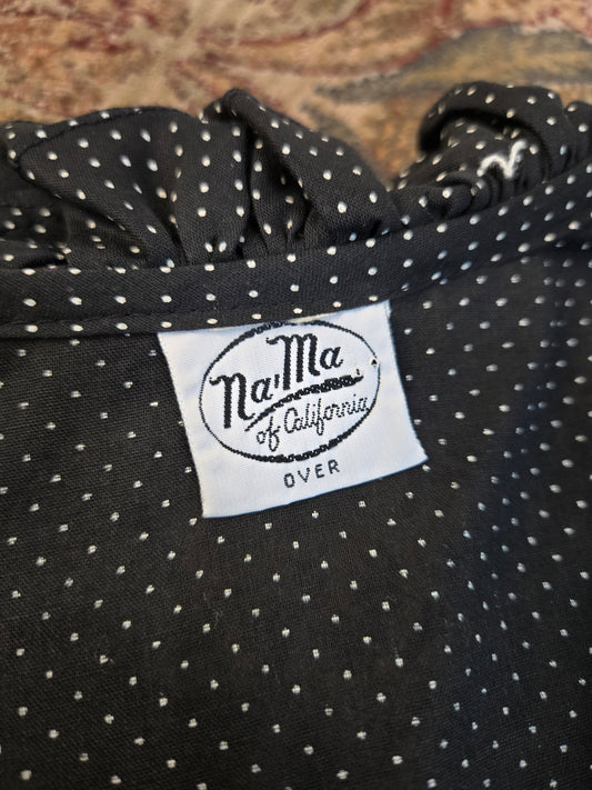 Na'Ma of California 70s Black Tiny Polka Dot Ruffle Top - medium