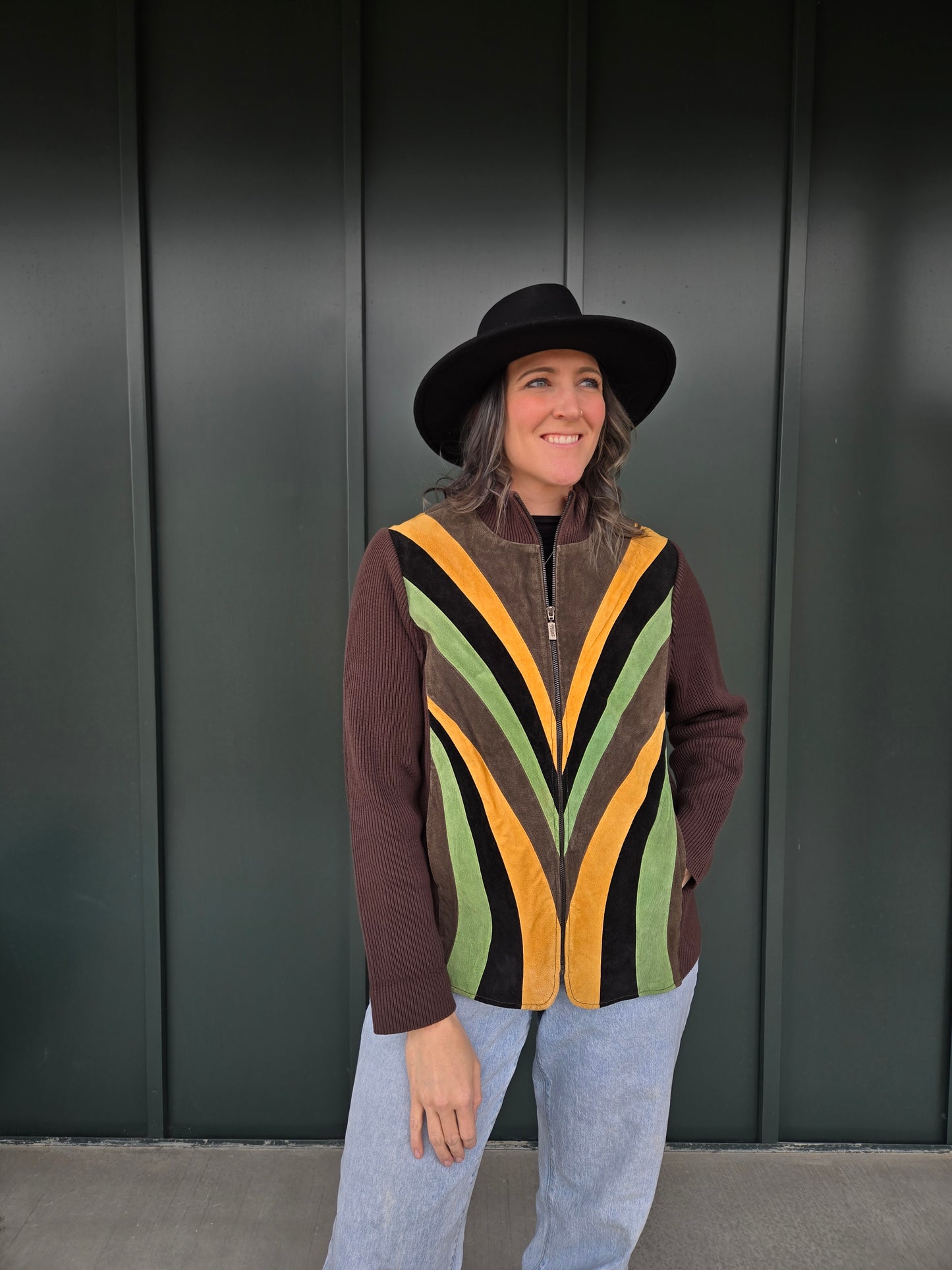 Bob Mackie Vintage Retro Patchwork Brown Leather Jacket - large