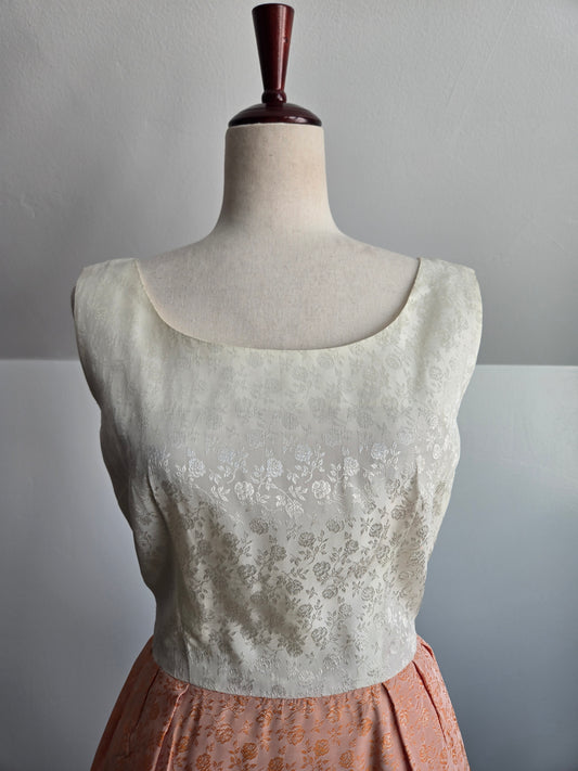 1950s Jacquard Floral Colorblock Maxi Dress - XS/S