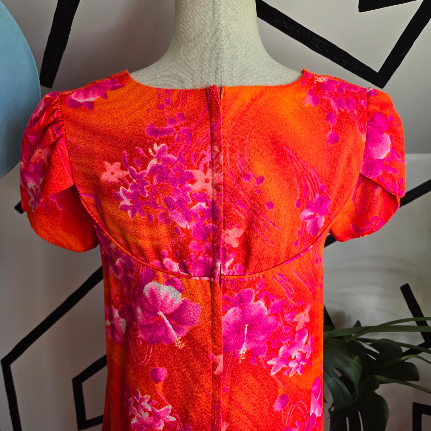 Made in Hawaii 70s Vintage Neon Day Glow Floral Dress - small