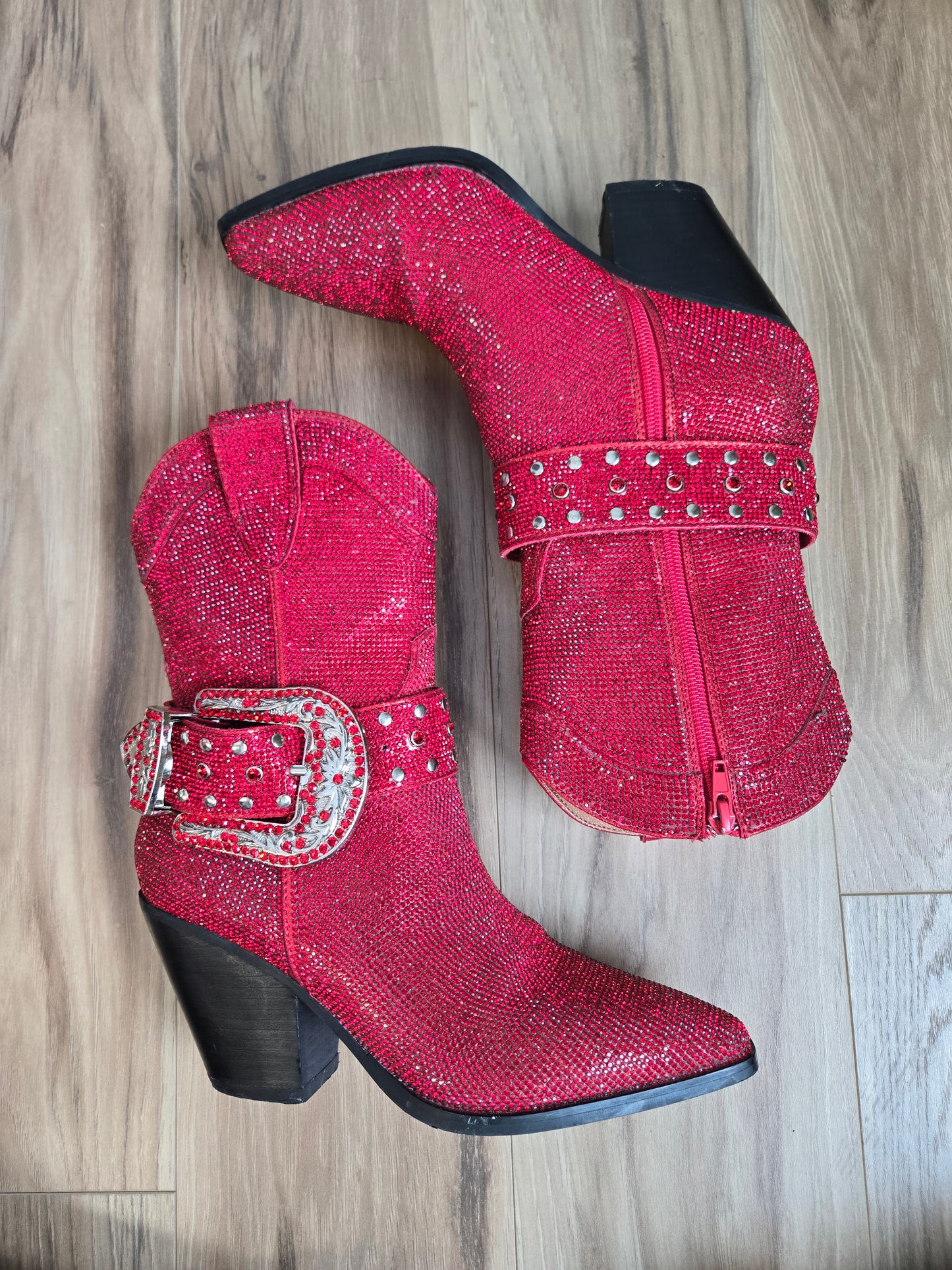 Dorothy Does Western! Antonia Rhinestone Western Ankle Boot in Red - Size 8.5