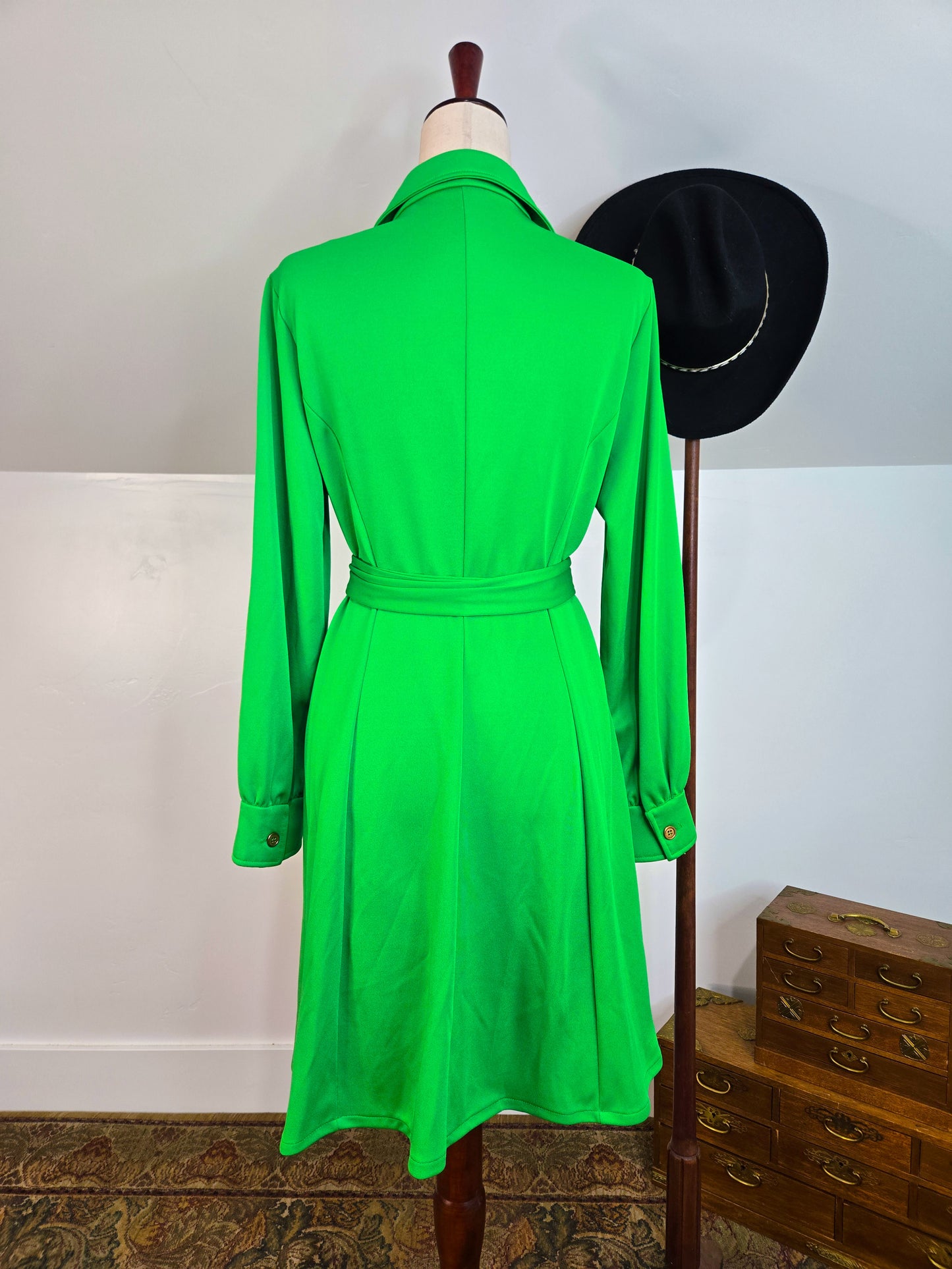 Vintage 70s Lime Green Button Down Mini Dress - L/XL