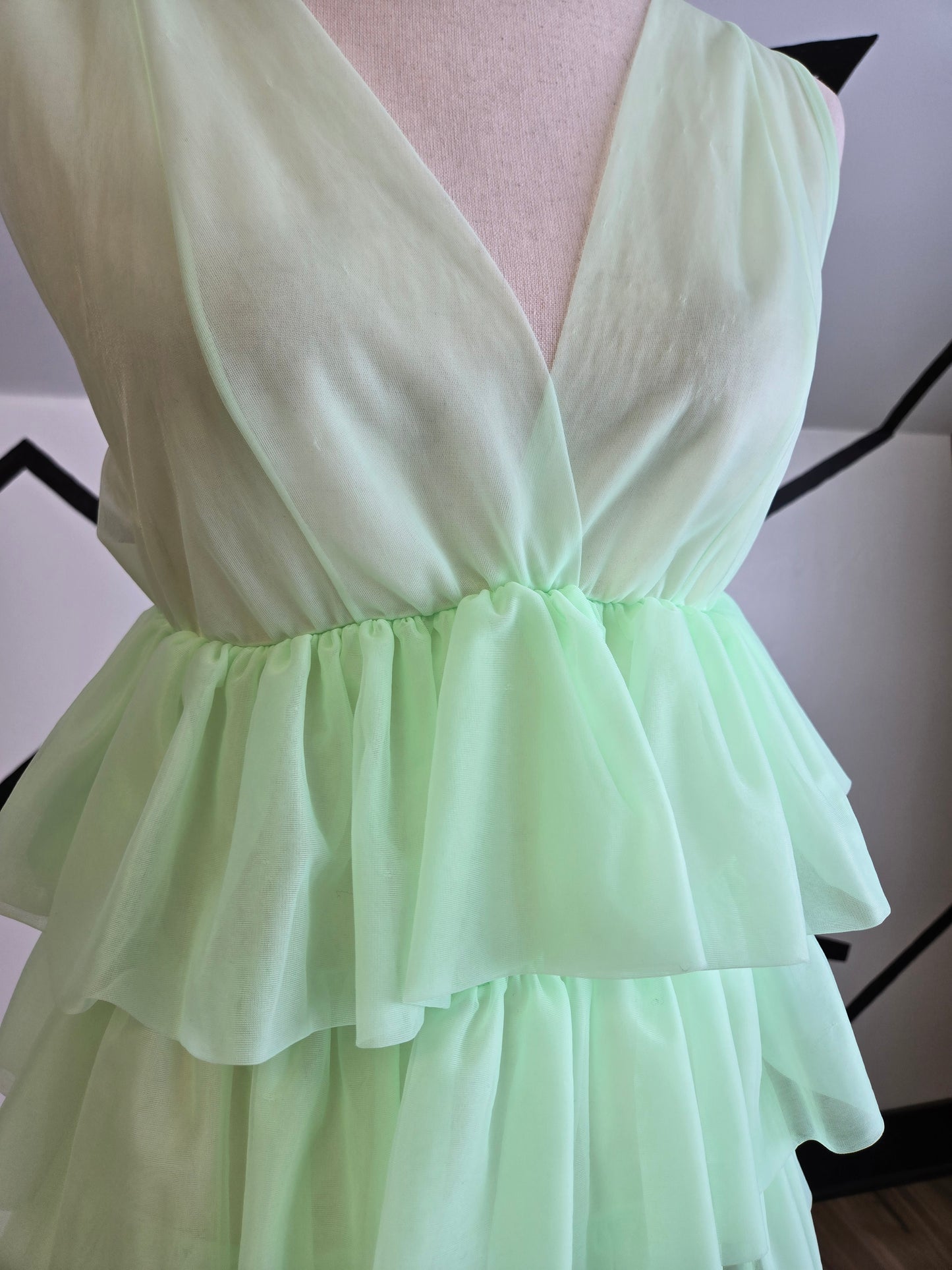 Vintage Lime Green Layered Ruffle Negligee - small