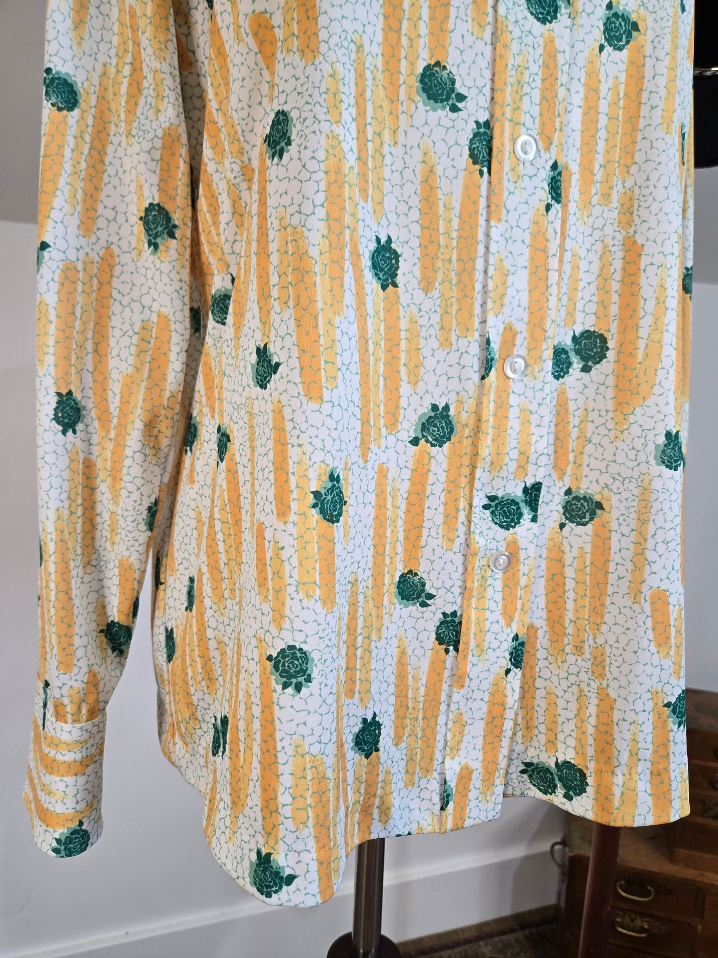 Sears Vintage 70s Nylon Floral Print Shirt - large