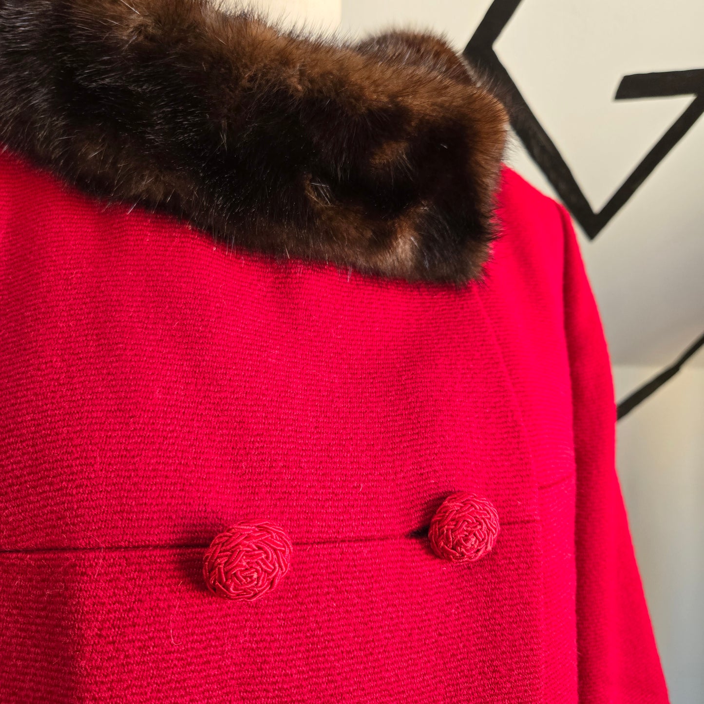 Holly Gab 1960s Red Australian Worsted Wool and Mink Fur Swing Coat - Medium