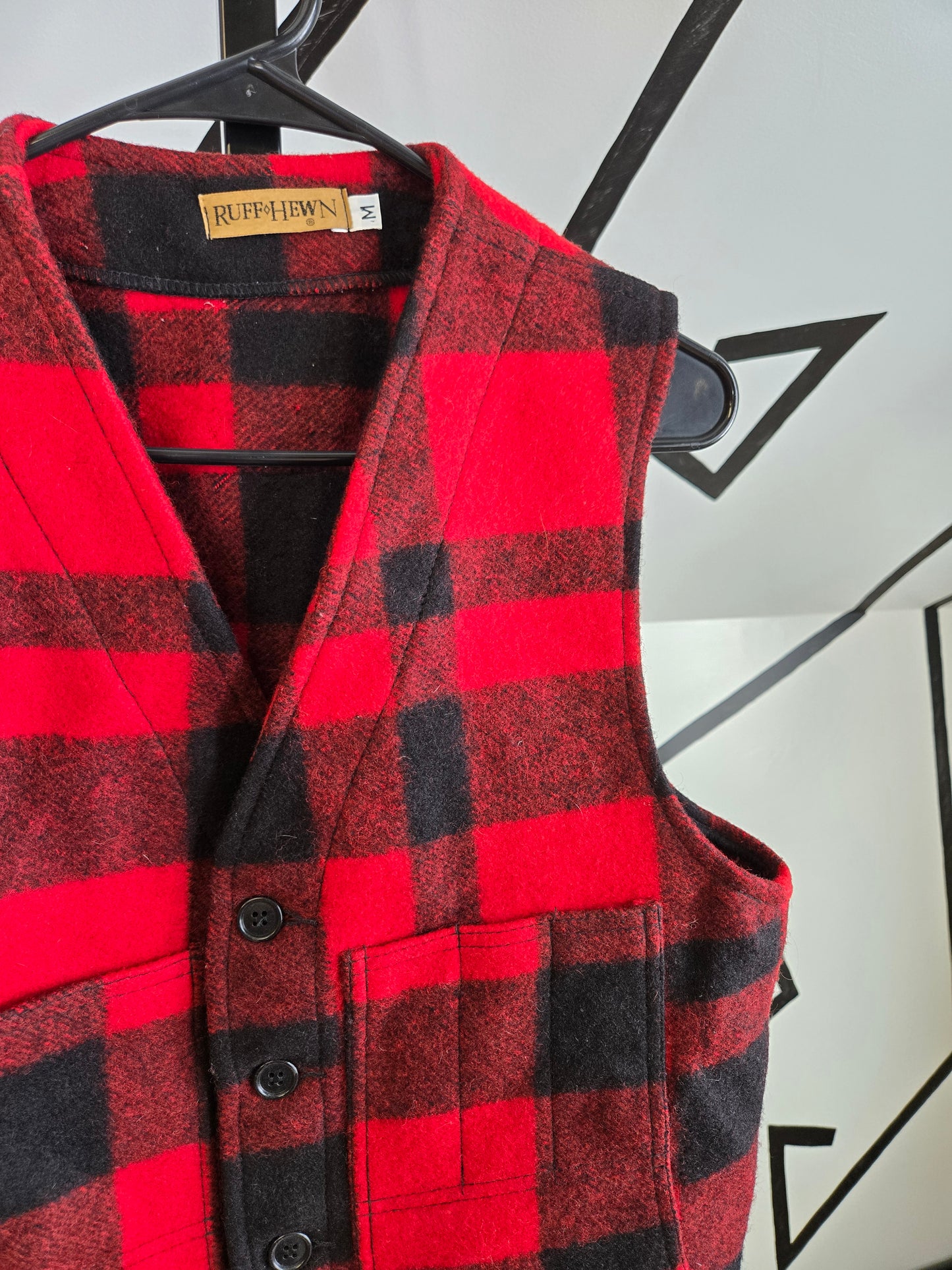 Ruff Hewn Vintage Wool Buffalo Plaid Workwear Vest - medium