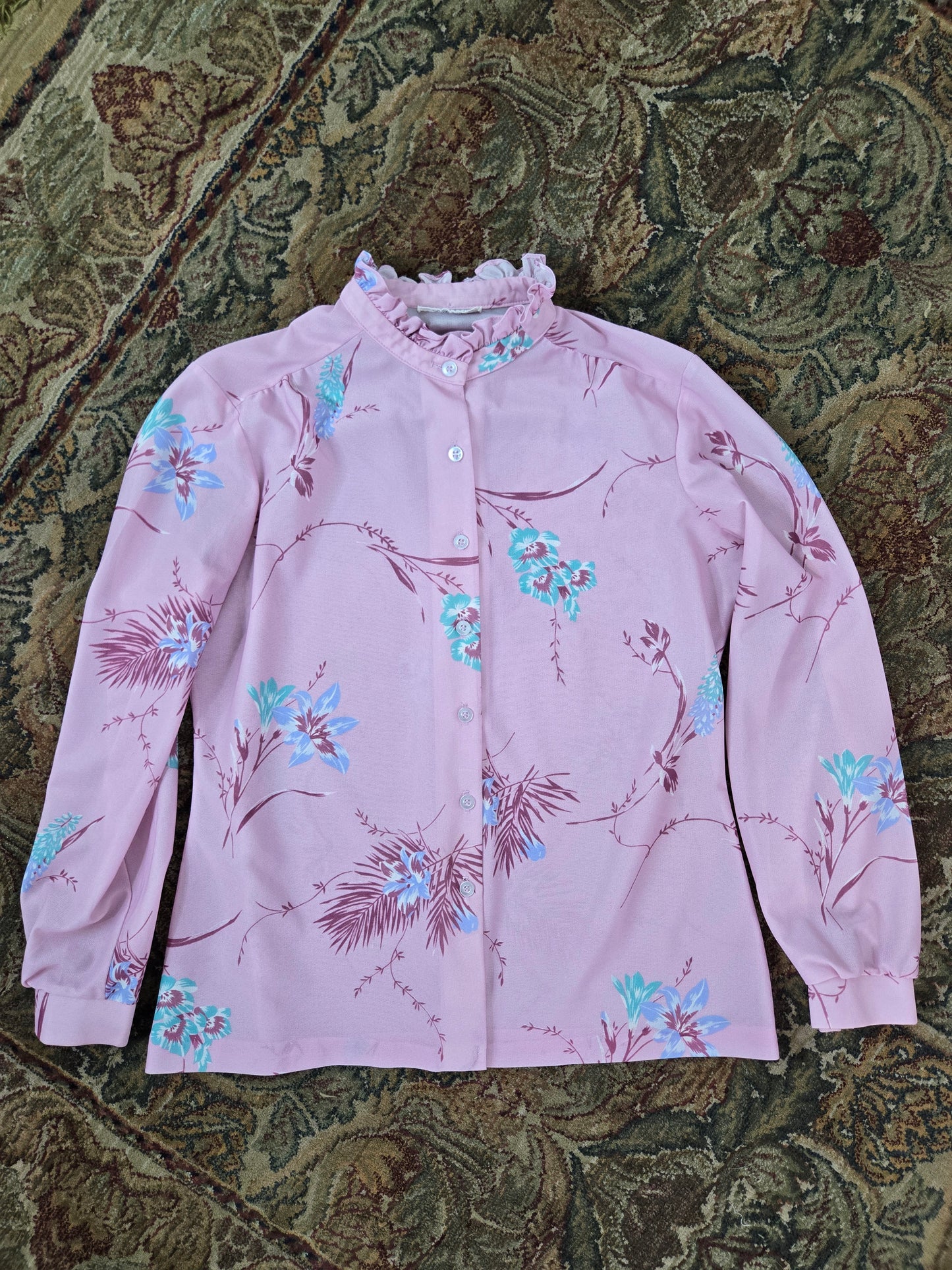 Alfred Dunner 70s Pink Floral Top with Neck Bow - medium/large