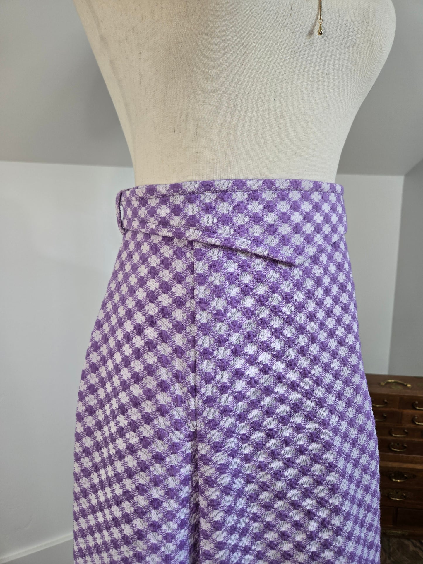 Jantzen Vintage 70s Purple and White Checkered Knit Maxi Skirt - medium