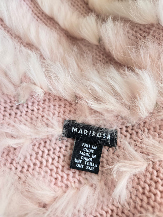 Y2K Mariposa Pink Rabbit Fur Poncho - OS