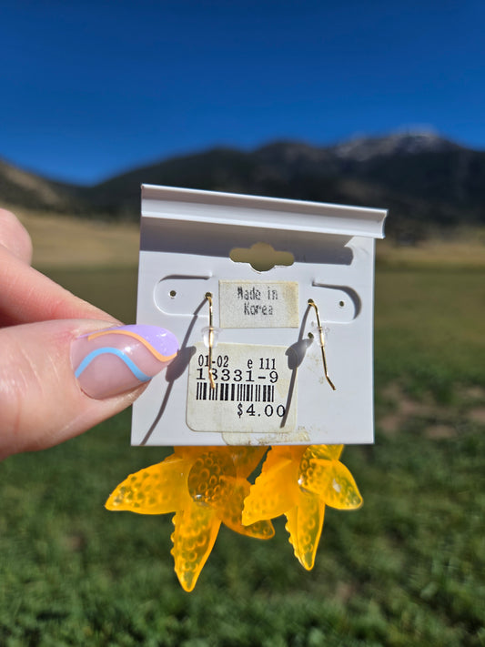 Deadstock Cara Mia Yellow Rubber Starfish Earrings - #2