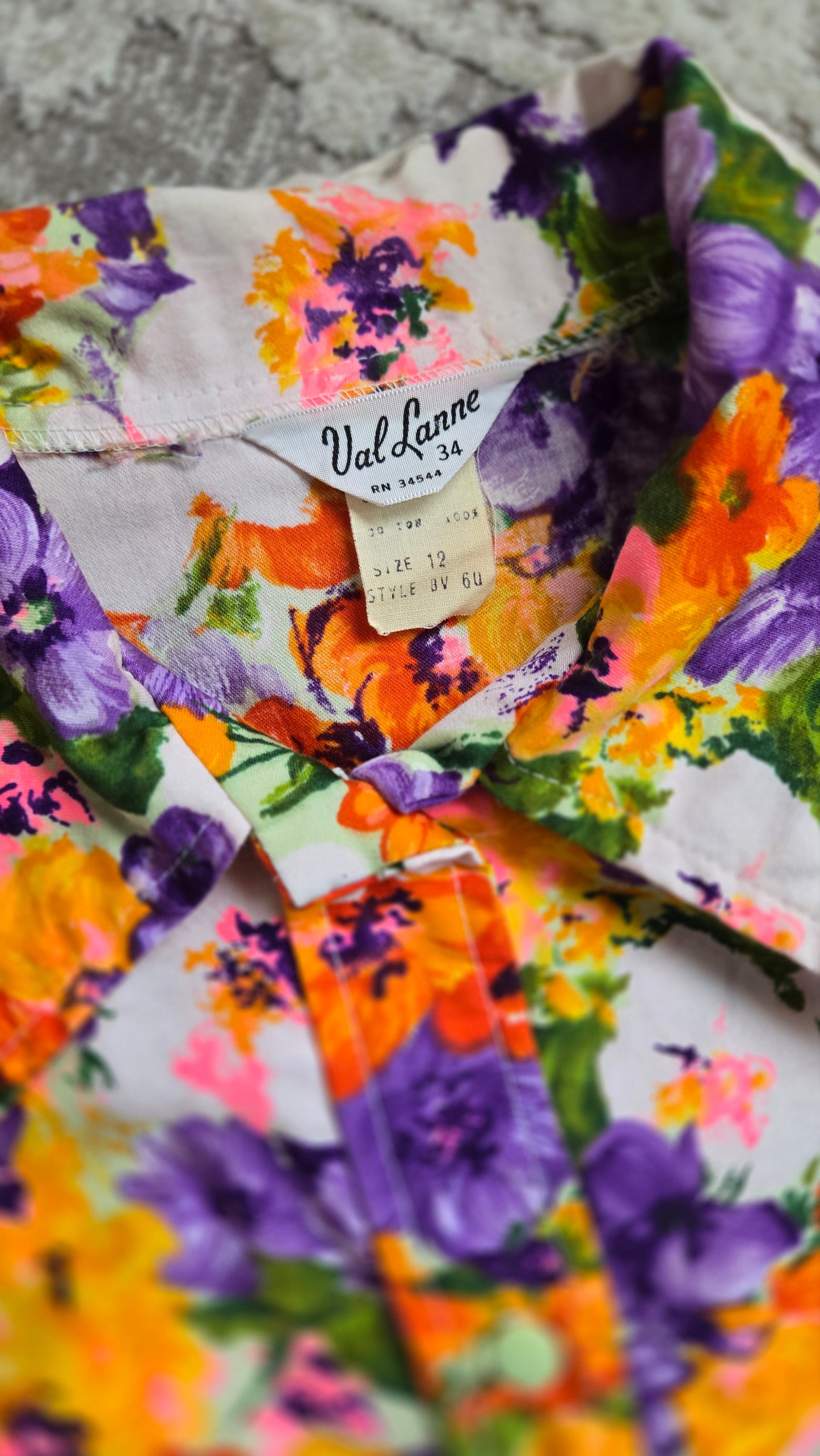 Val Lanne Vintage 70s Dayglo Cotton Floral Top - Small