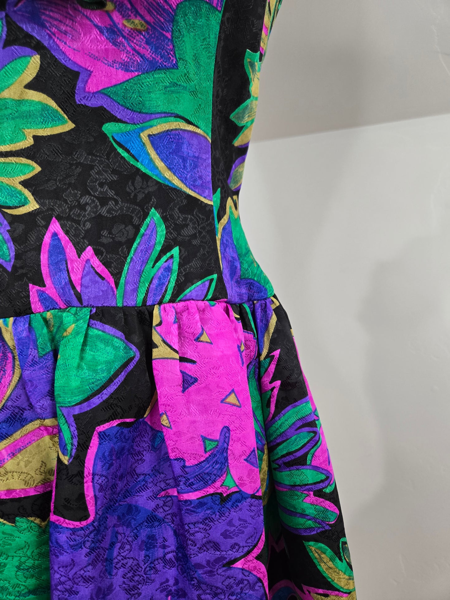 Morton Myles Vintage 1980s Silk Floral Dress - Small