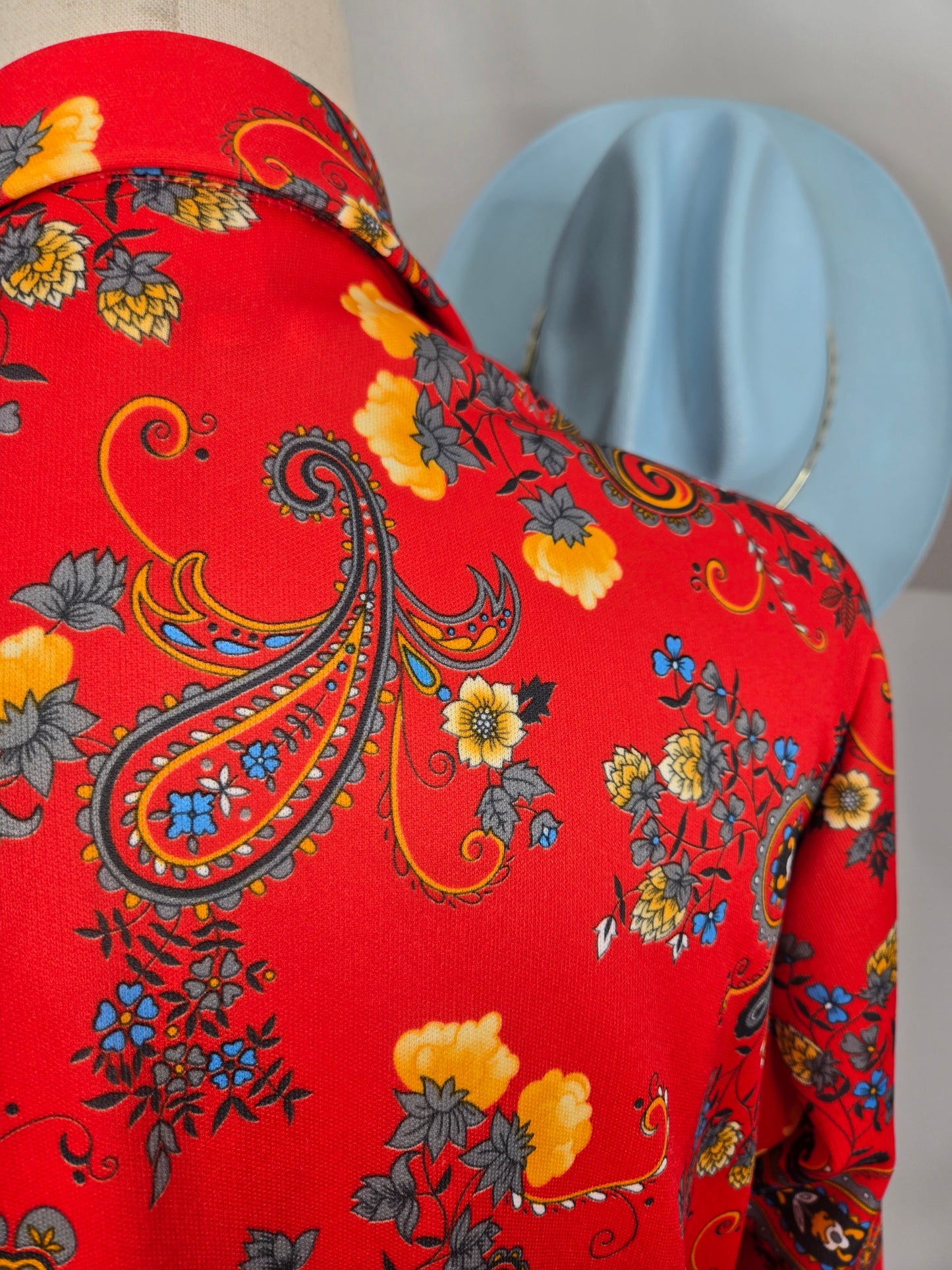 Ro-Vel of California Vintage 70s Red Paisley and Floral Print Top - large