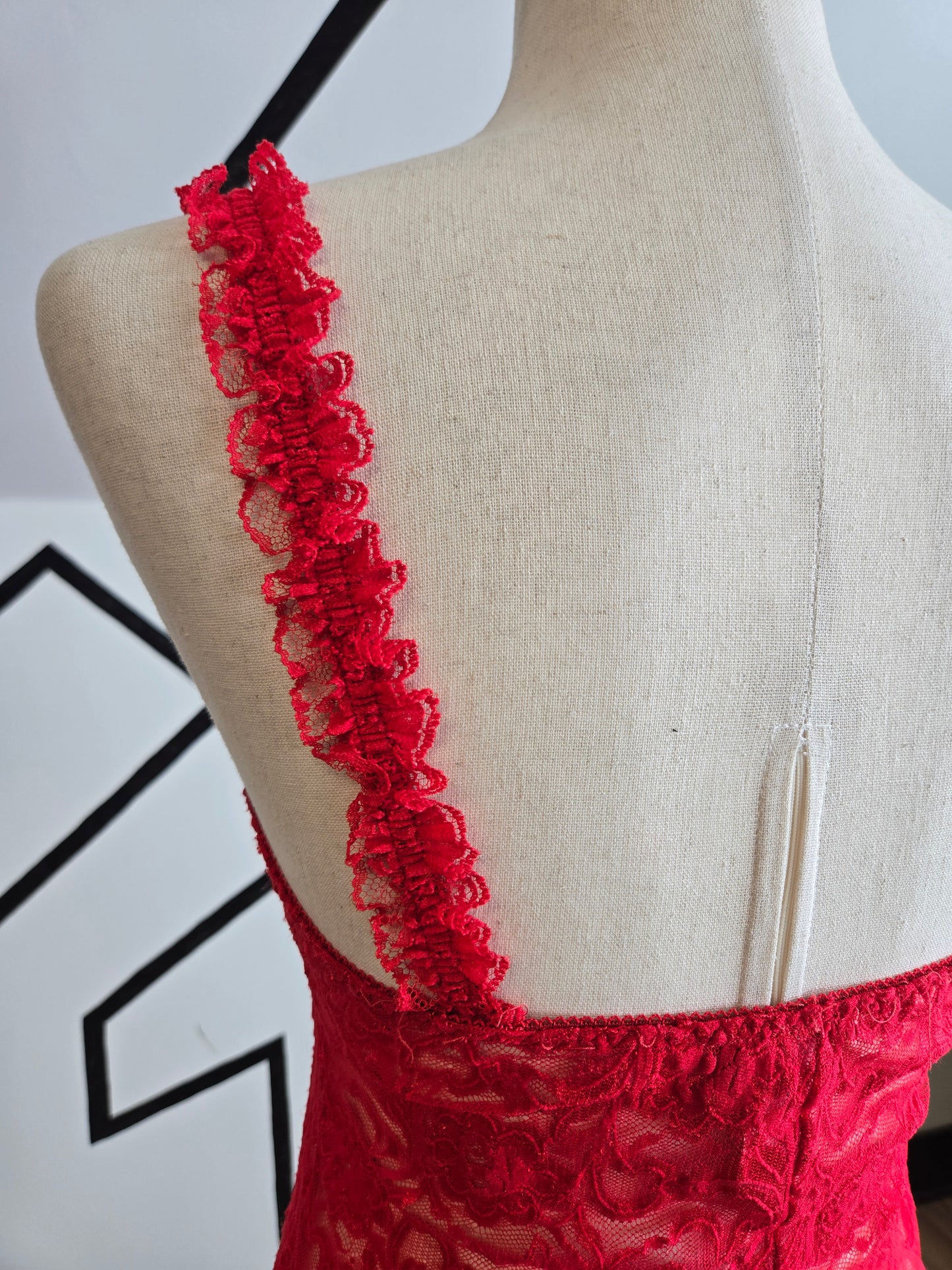 Inner Most Vintage Red Lace Shear Dress with Boning in Bust - medium