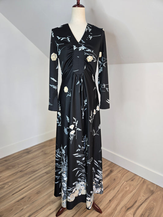 Black Maxi Cascading Florals Dress - medium